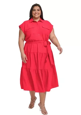 Plus Tie Waist Shirtdress