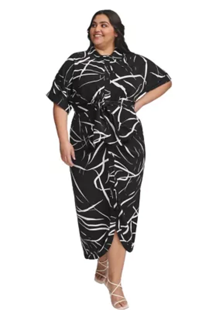 Plus Abstract Printed Shirtdress