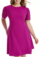 Plus Puff Sleeve Scuba Crepe A-Line Dress