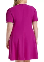 Plus Puff Sleeve Scuba Crepe A-Line Dress