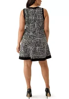 Plus Sleeveless Crew Neck Printed Fit and Flare Dress