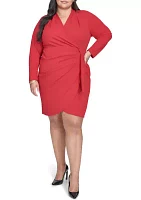 Plus Long Sleeve V-Neck Sheath Dress