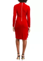 Women's Long Sleeve Mock Neck Fringe Sheath Dress