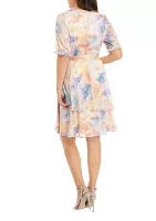 Women's Short Sleeve Ruffle Print Wrap Dress