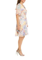 Women's Short Sleeve Ruffle Print Wrap Dress