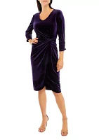 Women's 3/4 Sleeve Ruched Waist Velvet Sheath Dress