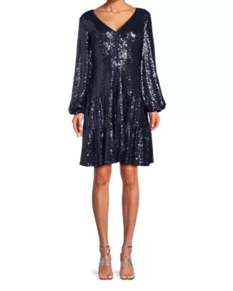 Fit and Flare V-Neck Sequin Dress