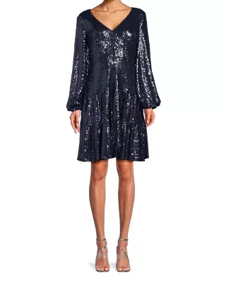 Fit and Flare V-Neck Sequin Dress