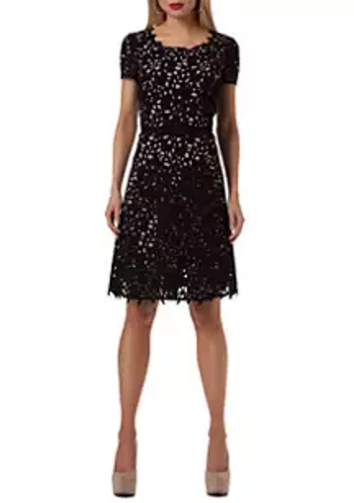 Focus By Shani FIT AND FLARE LASER CUTTING DRESS