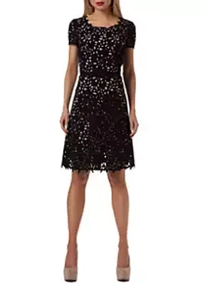 Focus By Shani FIT AND FLARE LASER CUTTING DRESS