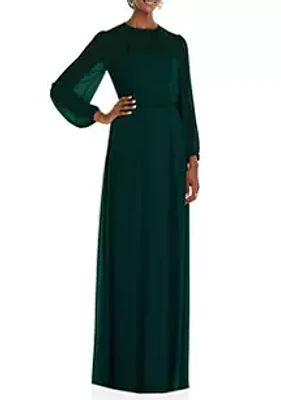 Dessy Collection Strapless Chiffon Maxi Dress with Puff Sleeve Blouson Overlay