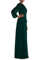 Strapless Chiffon Maxi Dress with Puff Sleeve Blouson Overlay