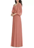 Dessy Collection Off-the-Shoulder Puff Sleeve Maxi Dress with Front Slit