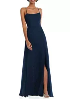 After Six Scoop Neck Convertible Tie-Strap Maxi Dress with Front Slit