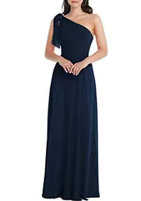 After Six Draped One-Shoulder Maxi Dress with Scarf Bow