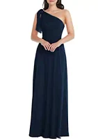 After Six Draped One-Shoulder Maxi Dress with Scarf Bow