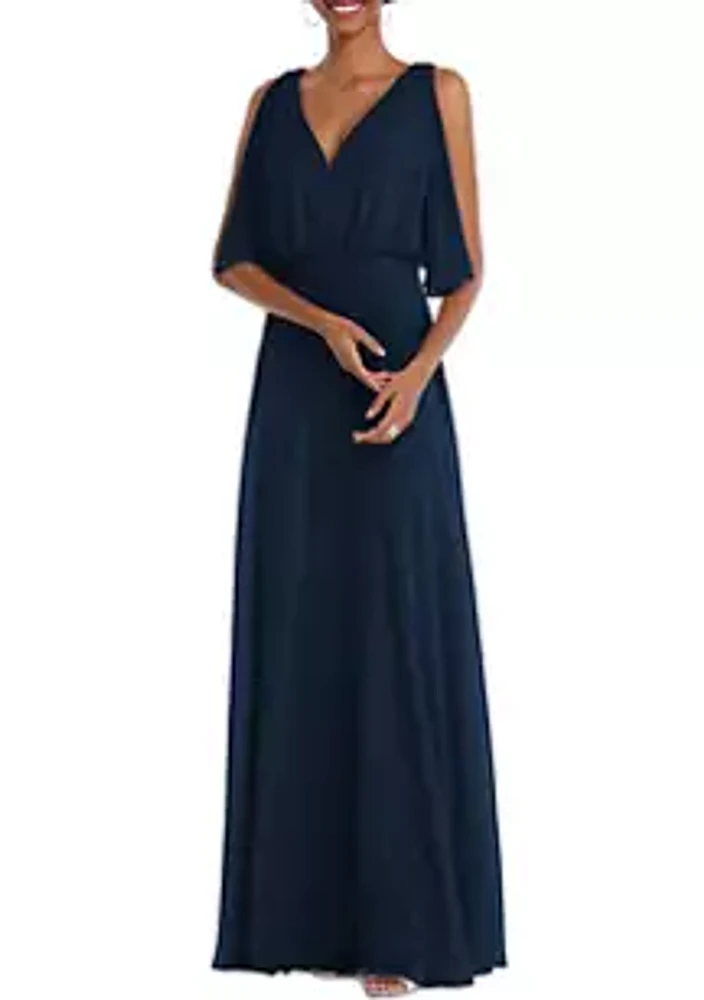 After Six V-Neck Split Sleeve Blouson Bodice Maxi Dress