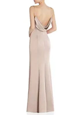 After Six Draped Cowl-Back Princess Line Dress with Front Slit