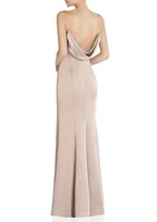 After Six Draped Cowl-Back Princess Line Dress with Front Slit