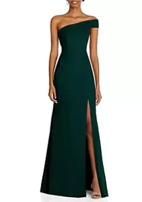 After Six Asymmetrical Off-the-Shoulder Cuff Trumpet Gown With Front Slit