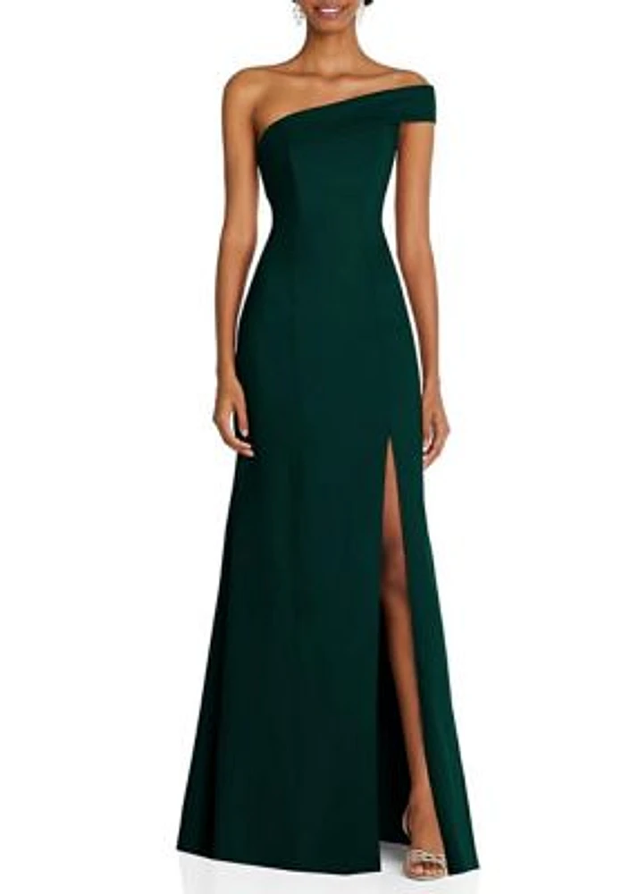 Asymmetrical Off-the-Shoulder Cuff Trumpet Gown With Front Slit