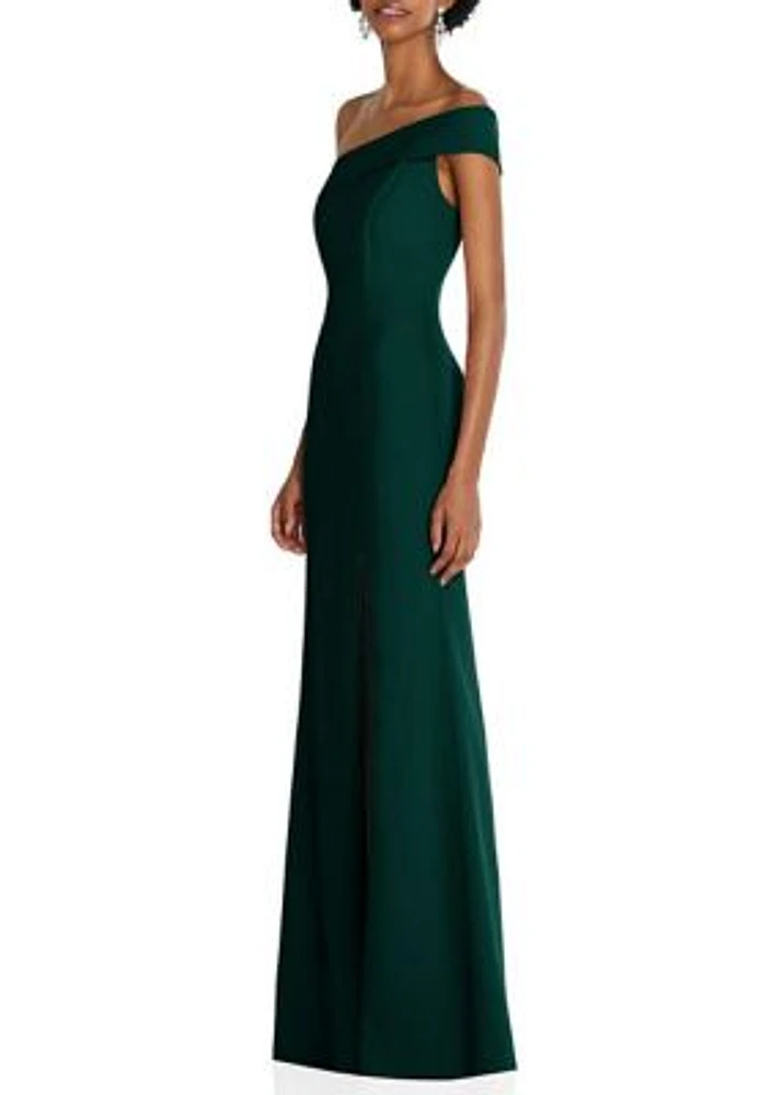 Asymmetrical Off-the-Shoulder Cuff Trumpet Gown With Front Slit