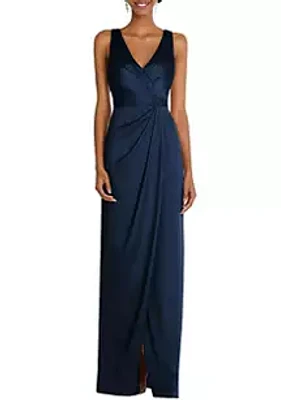 After Six Faux Wrap Whisper Satin Maxi Dress with Draped Tulip Skirt