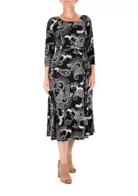 3/4 Sleeve Printed Midi Sylvia Dress