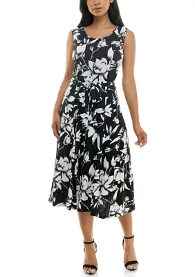 Printed Sylvia Midi Dress With Self Sash