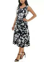 Printed Sylvia Midi Dress With Self Sash