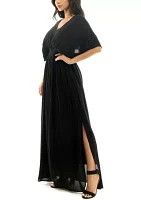 V-Neck Gauze Maxi With Slits Solid