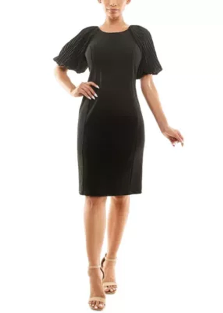 Pleated Puff Sleeve Dress