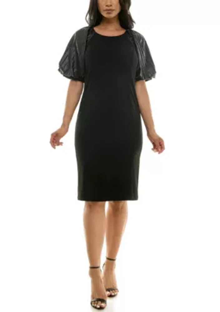 Pleat Puff Sleeve Dress