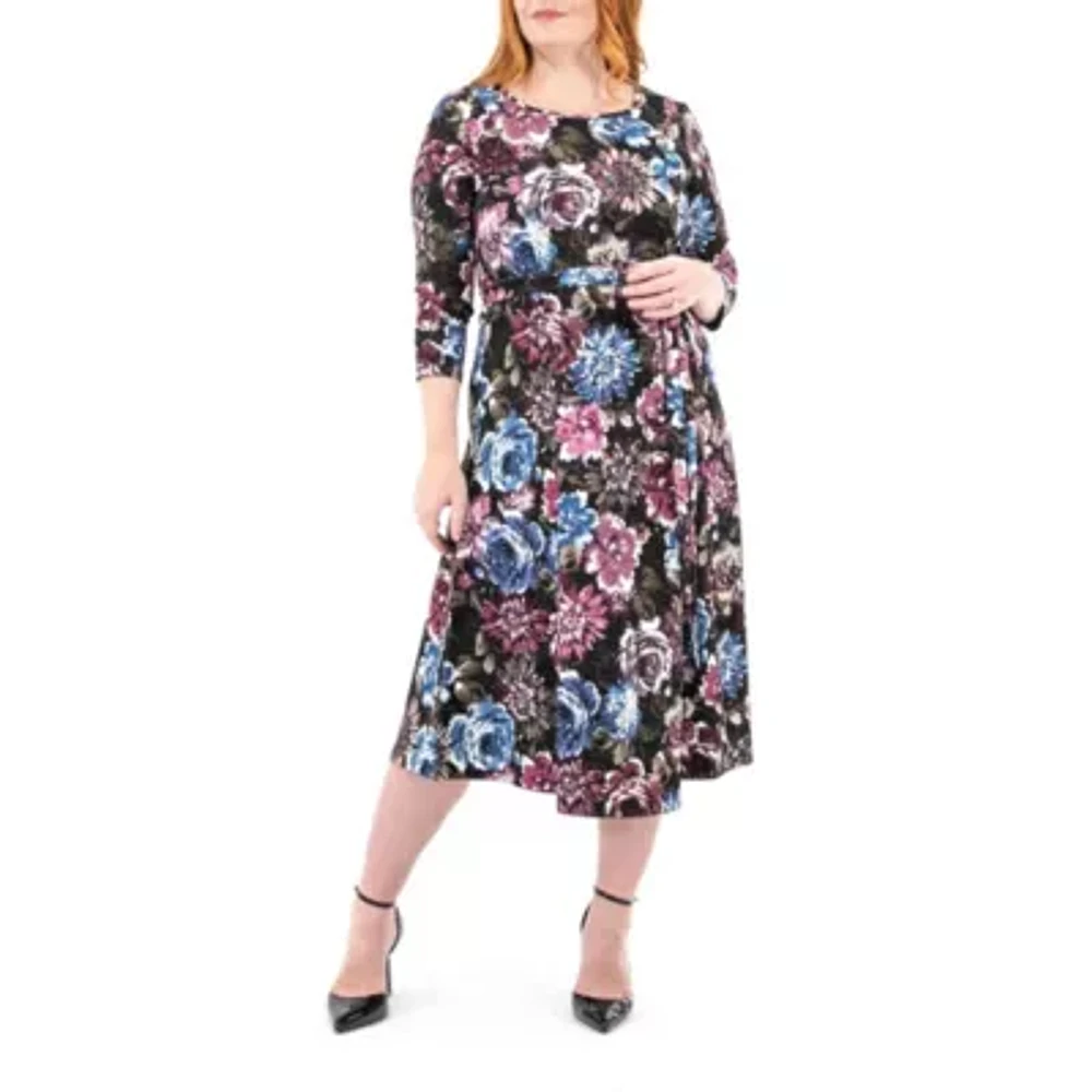 3/4 Sleeve Sylvia Midi Dress With Sash