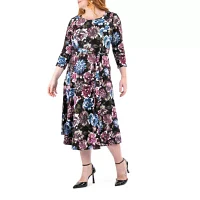 3/4 Sleeve Sylvia Midi Dress With Sash