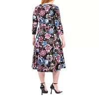 3/4 Sleeve Sylvia Midi Dress With Sash