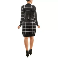 Jewel Neck Long Sleeve Twofer Dress