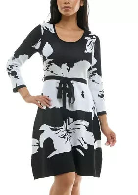 Jacquard Fit And Flare Sweater Dress