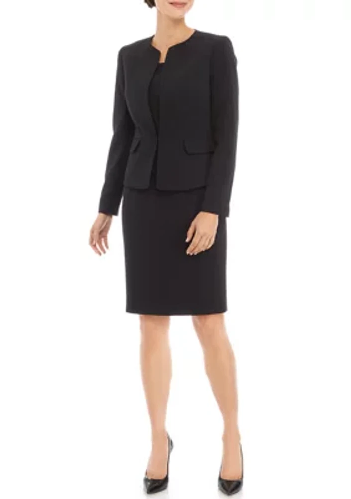 Women's Cardigan Jacket With Waist Seam and Sheath Dress Set