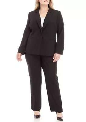 Women's Plus One Button Jacket With Long Sleeves and Slim Pant Set