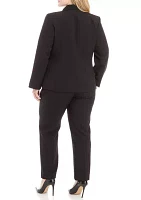 Women's Plus One Button Jacket With Long Sleeves and Slim Pant Set