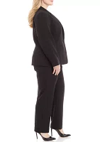 Women's Plus One Button Jacket With Long Sleeves and Slim Pant Set