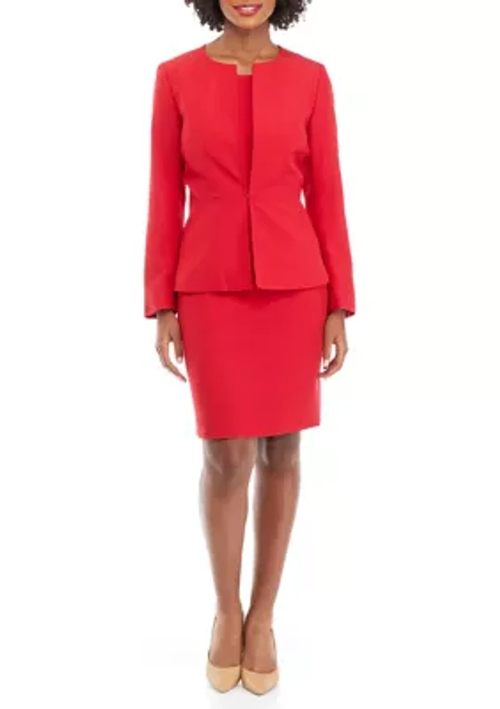 Women's Petite Jacket With Peplum and Basic Sheath Dress Set