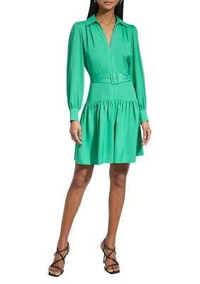 Women's Solid Belted Collared Dress