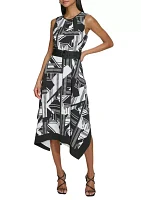 Women's Sleeveless Two Tone Printed Hanky Hem Dress