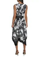 Women's Sleeveless Two Tone Printed Hanky Hem Dress