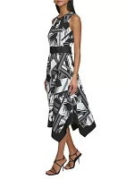 Women's Sleeveless Two Tone Printed Hanky Hem Dress