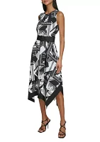 Women's Sleeveless Two Tone Printed Hanky Hem Dress