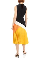 Women's Sleeveless Halter Neck Color Block Midi Dress