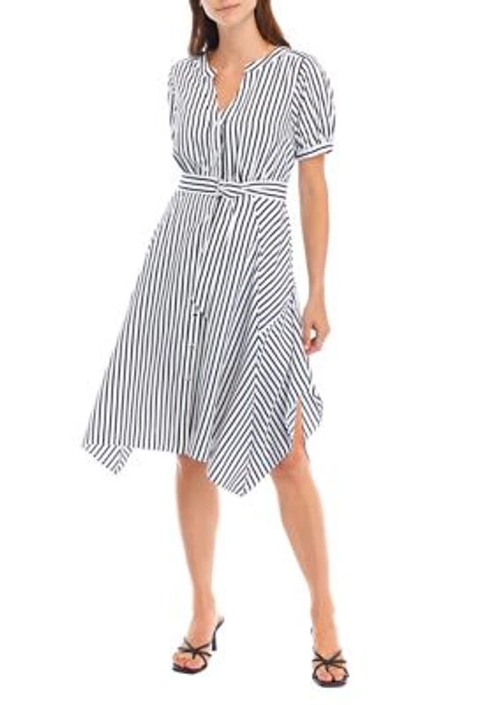 Women's V-Neck Striped Cotton Fit and Flare Dress